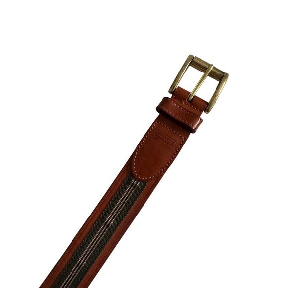 COACH Men's Vintage Tan Green Striped Belt Size 40 - Picture 3 of 8